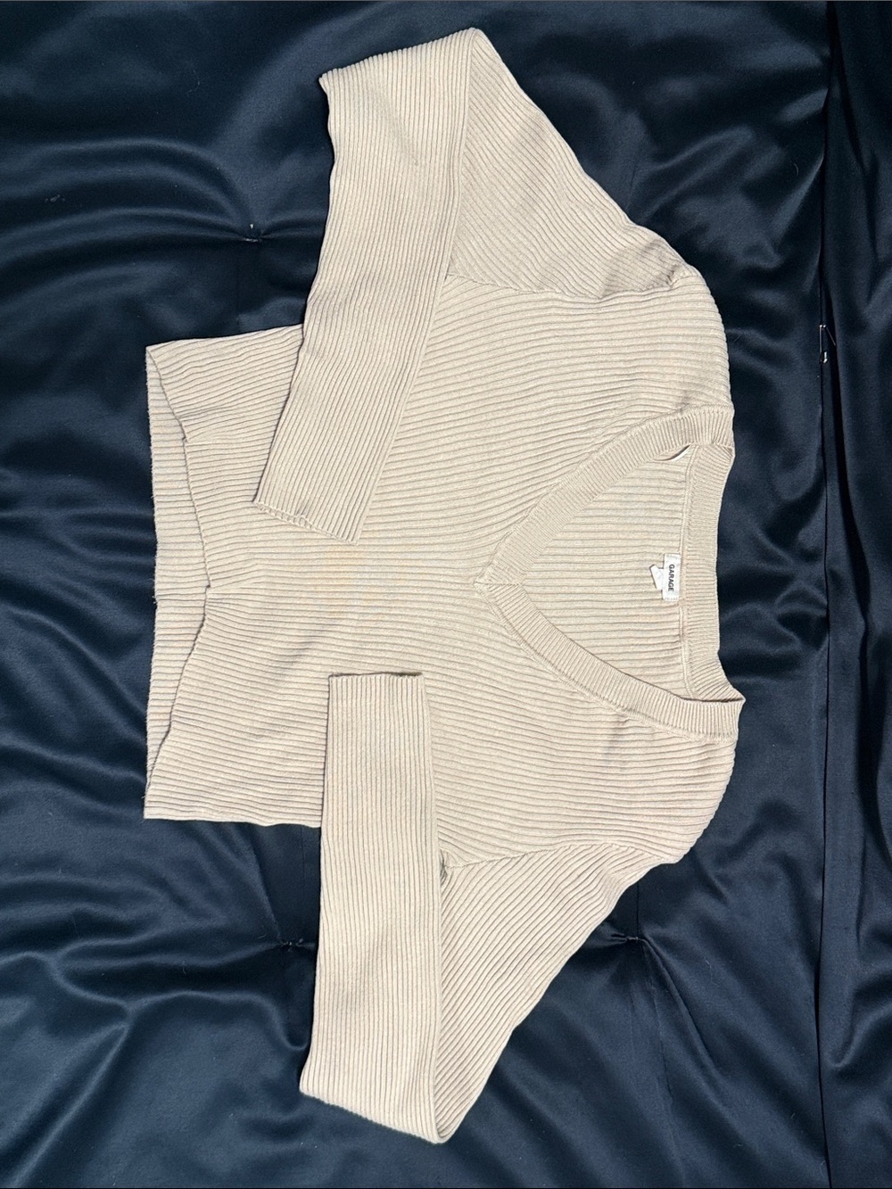 Garage V-Neck Ribbed Knit Sweater - Cream